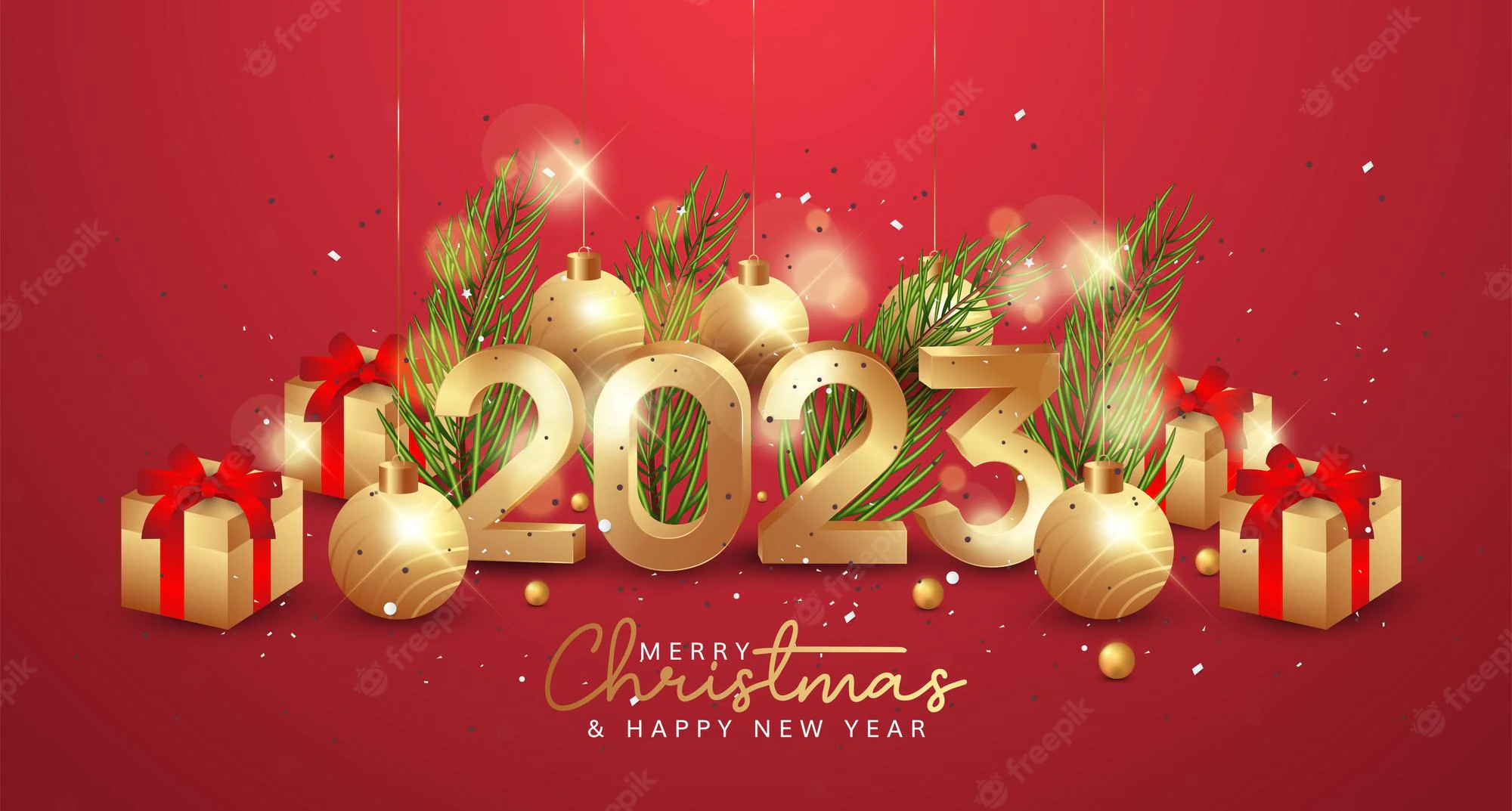 Merry Christmas Happy New Year 2023 Greeting Red Background 663386 63